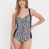 Lucille Longer Length Swimsuit - Black and Leopard