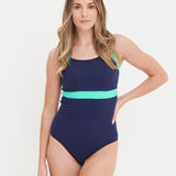 Stella Longer Length Clipback Swimsuit - Navy /Jade