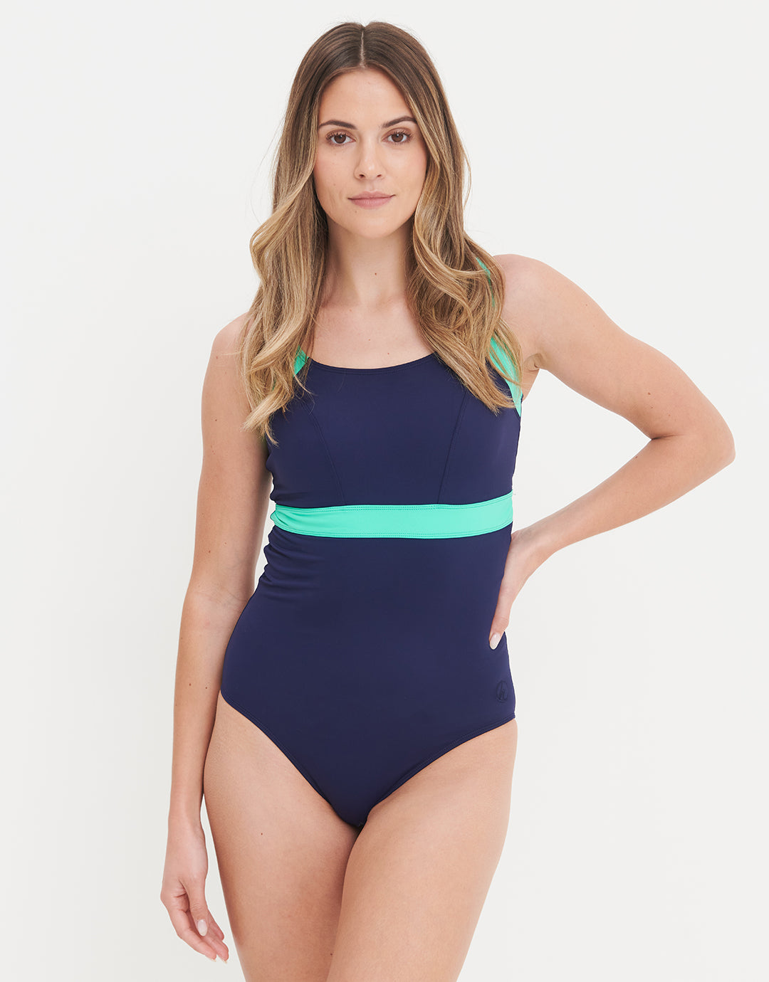 Stella Longer Length Clipback Swimsuit - Navy /Jade